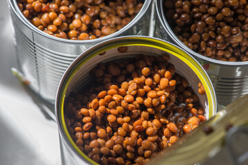 Top view of canned italian lentils