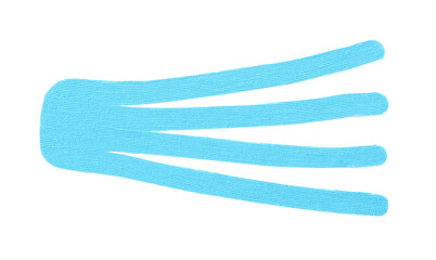 Light blue kinesio tape piece on white background, top view