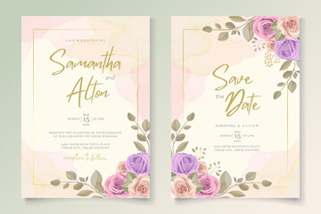 Modern wedding invitation design with romantic roses
