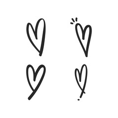 Heart doodles. Hand drawn hearts collection. Love illustration designs.