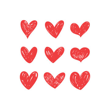 Heart doodles collection. Set of hand drawn hearts. Love symbol illustrations.