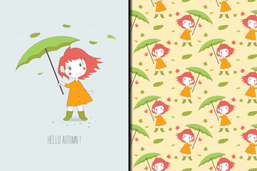 Little girl summer hand drawn