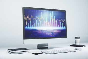 Abstract creative financial graph on modern laptop monitor, forex and investment concept. 3D Rendering