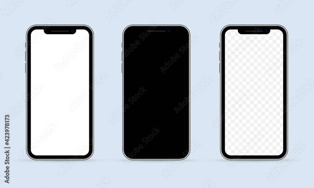 Poster realistic smartphone screen mockup set. phone frame with blank display isolated templates. mobile de