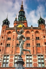 Fototapeta premium Hermes statue in old town of Gdansk, Poland
