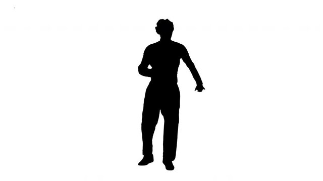 Silhouette Mime artist smile and simulate walking.