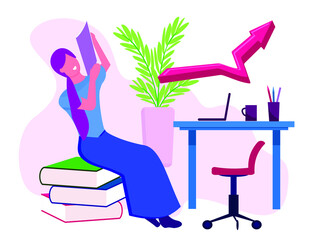 Character a person in the office at work Brainstorming The birth of an idea Creative process Analytics Marketing Vector illustration