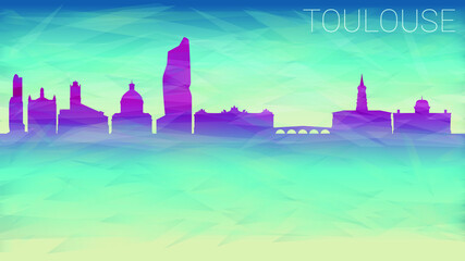 Toulouse France Skyline CIty Silhouette. Broken Glass Abstract Geometric Dynamic Textured. Banner Background. Colorful Shape Composition.