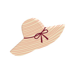 Flat vector cartoon illustration of women's wide-brimmed hat. Headdress design, isolated on white background.