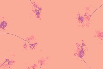 Obraz premium Trendy modern doodles background, advertising banner, book cover, brochure, poster, website. Minimalist texture with floral elements, flowering branches, blooming tree. Brand, layout, contact concept.