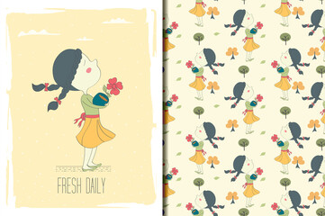 the girl holding a vase hand drawn