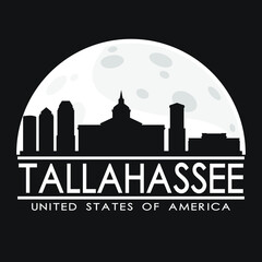 Fototapeta premium Tallahassee Full Moon Night Skyline Silhouette Design City Vector Art Illustration Background.