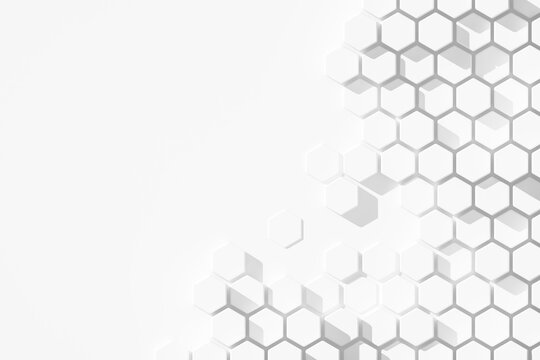 Hexagonal white abstract background. White fading hexagon blocks with copy space. 3D illustration © blue_island