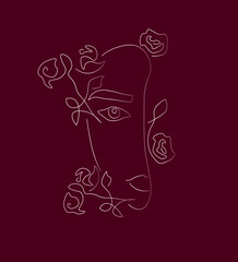vector minimalist style portrait. line flower, women portrait. beauty logo. hand drawn abstract