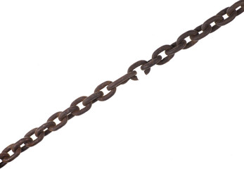 broken iron chain isolated on white background