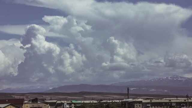 Dynamic clouds over the mountain. Mountains "Tekeli", Kazakhstan. Timelapse. 