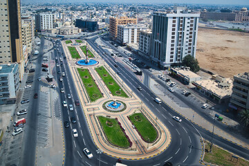 Zahra tower and Sharjah Clock Tower in Sharjah emirate downtown in the UAE