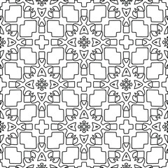 Geometric vector pattern with triangular elements. Seamless abstract ornament for wallpapers and backgrounds. Black and white colors. 