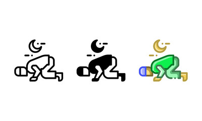 Night prayer icon. With outline, glyph, and filled outline styles