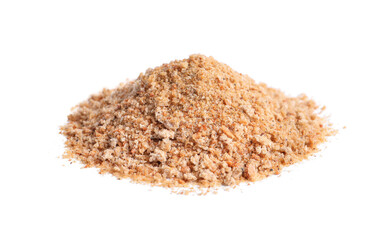 Pile of fresh bread crumbs isolated on white