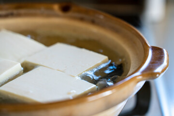 Healthy tofu stewed in a Earthenware pot