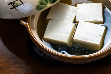 Healthy tofu stewed in a Earthenware pot