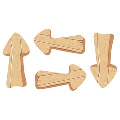 Cartoon wooden arrow game assets,the kit for game ui development, vector gui elements. wood illustration for game.