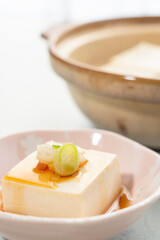 Healthy tofu stewed in a Earthenware pot