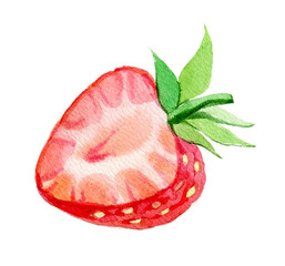 Strawberry half isolated on white background, watercolor illustration - 423987543
