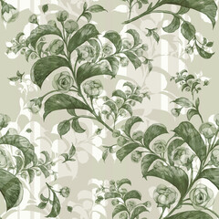 Watercolor seamless pattern of flowering branches