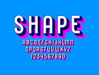 3D white font, trendy simple alphabet with dark shadow, modern letters and numbers, vector illustration 10eps.