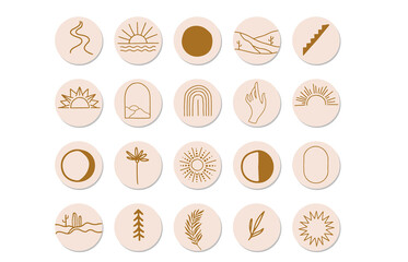 nature object collection with sun,mountain,rainbow for social media,sticker