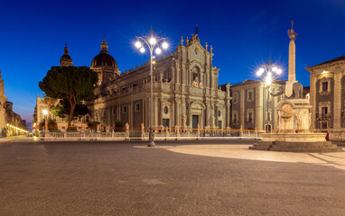 Fototapeta na wymiar Catania. Agatha Cathedral and the square at sunrise.