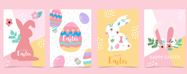 Collection of easter background set with rabbit,egg,flower.Editable vector illustration for website, invitation,postcard and poster
