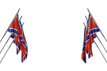 cute many Novorossia flags hangs on in corner poles from left and right sides isolated on white - any feast flag 3d illustration..