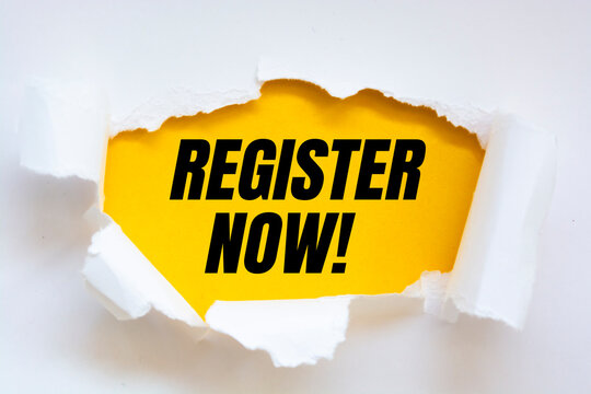 Text sign showing Register Now.