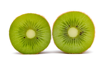 Obraz na płótnie Canvas two halves of kiwi fruit in a cut on a white background