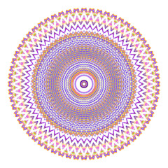 Creative multicolored points round symbol. Abstract symmetrical logo. Mosaic colorful beautiful beads. Circle dots modern pixel floral art icon. Colored pattern ornament wheel decorative illustration.