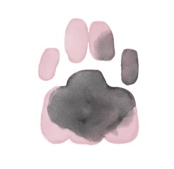 Cat footprint vector illustration. Pink cute paw isolated on white background.