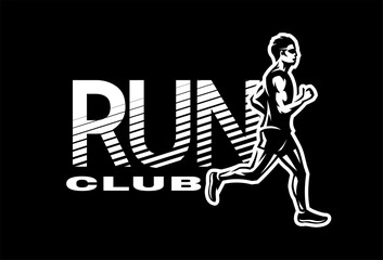 Run club. The running Man, logo, emblem on a dark background. Vector illustration. - obrazy, fototapety, plakaty