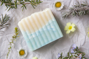 Natural handmade soap bar or solid shampoo. Package -free, zero-waste organic cosmetic.