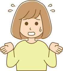 Fototapeta premium 焦って何かを説明している女性のイラスト