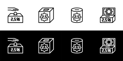 Zakat box icon set. Flat design icon collection isolated on black and white background. Ramadan and Eid Mubarak.