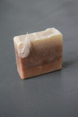 Natural handmade soap bar or solid shampoo. Package -free, zero-waste organic cosmetic.