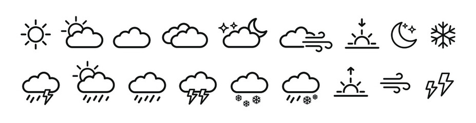 Weather outline icons set. Meteorology symbol for web and apps.