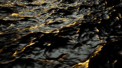 looping animation of black liquid with gold shimmer. Abstract cycled animated background of wavy surface, ocean splashing. Ripples on a water surface. - Powered by Adobe