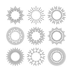 Thin line black vector sunburst design elements