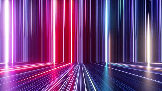 abstract colorful background with bright neon rays and glowing lines. Pink red blue looping background. Speed of light. Seamless loop animation