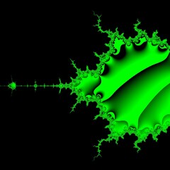 fractal design of many diagonal isometric rectangular shapes in very bright neon green colour on a black background