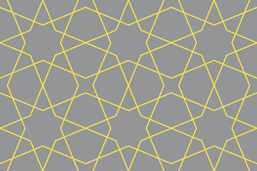 Colors of year 2021 illuminating yellow and ultimate gray abstract geometric seamless pattern from stars. Abstract arabic background for web and print. Vector illustration. Simple design